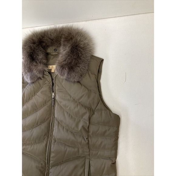 Wilson's Leather Quilted Vest, Brown Zip Front, Pockets, Fox Fur Collar- Sz Med - Picture 3 of 11